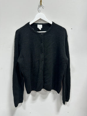 H&M Classic Fine-Knit Button-Front Crewneck Cardigan Sweater - Black - Size M