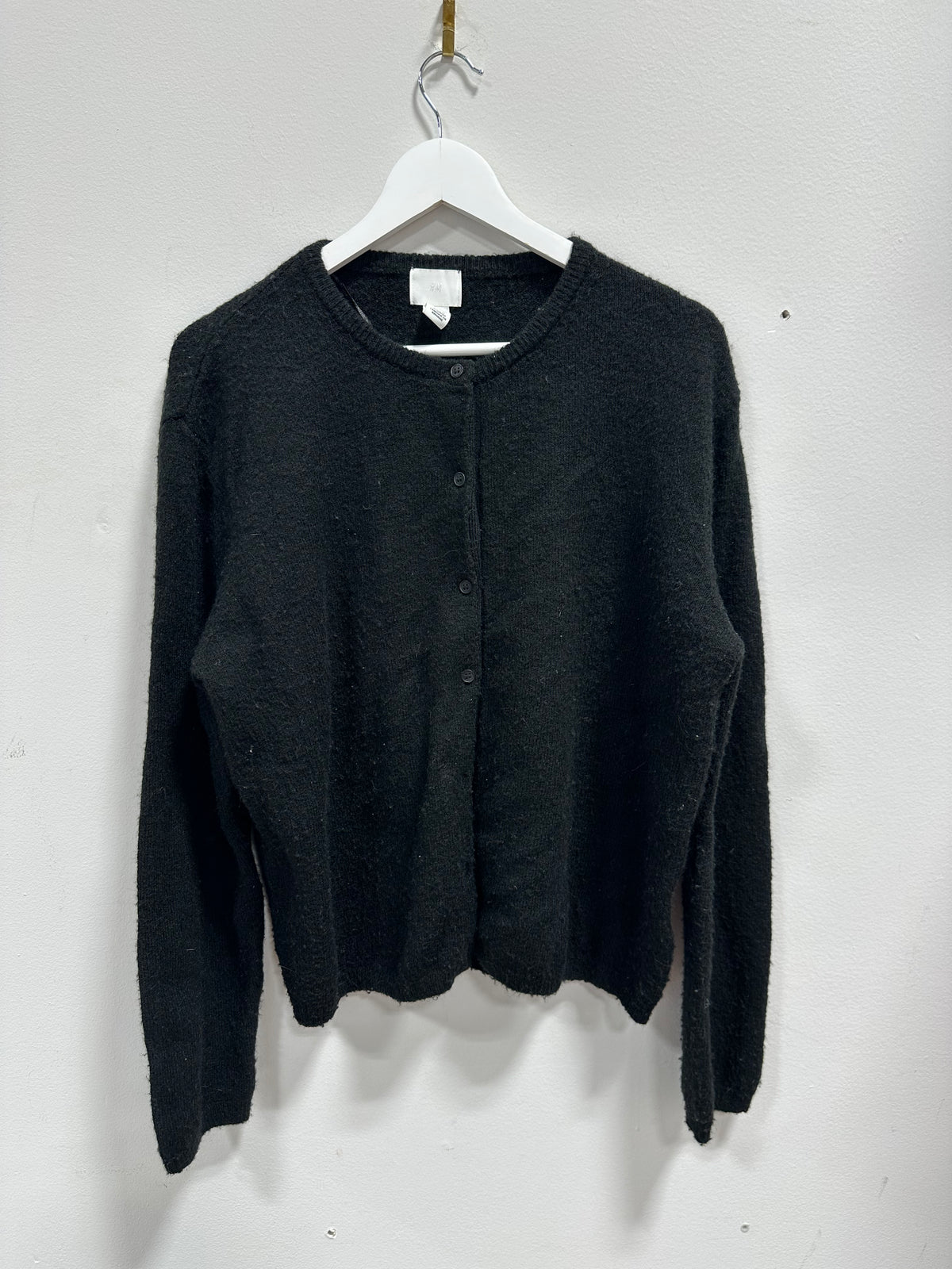 H&M Classic Fine-Knit Button-Front Crewneck Cardigan Sweater - Black - Size M