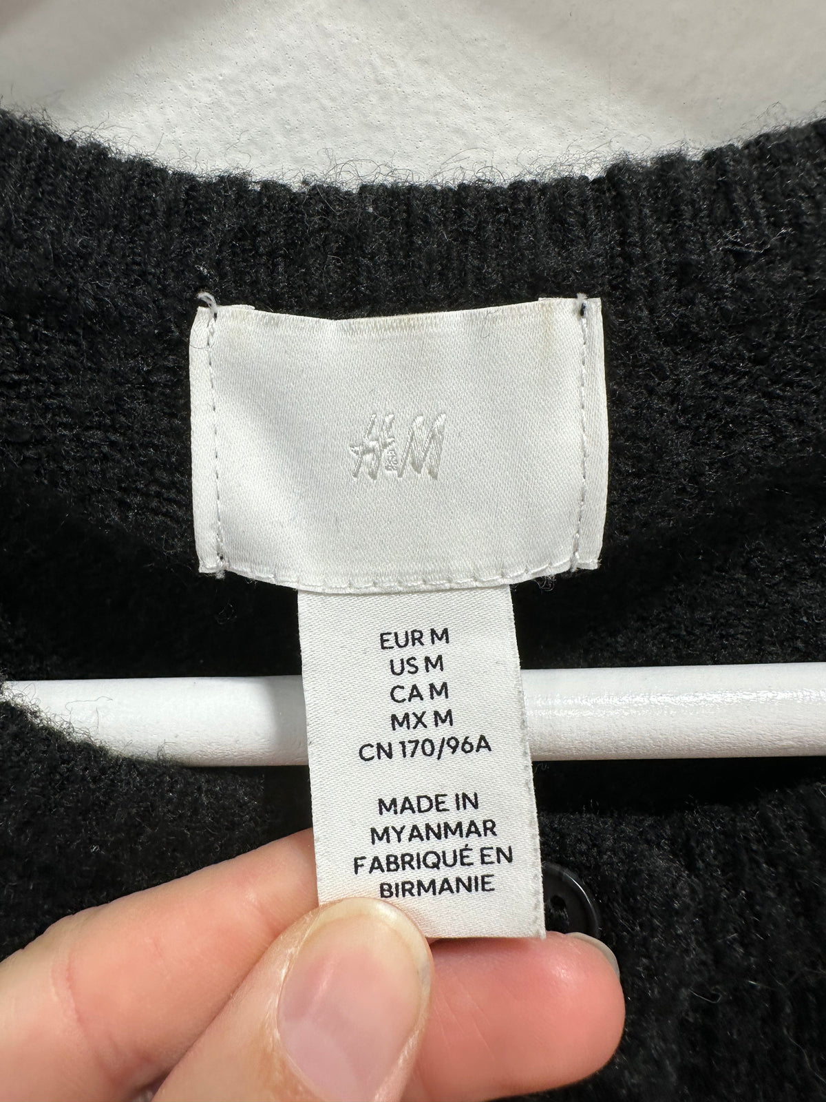 H&M Classic Fine-Knit Button-Front Crewneck Cardigan Sweater - Black - Size M