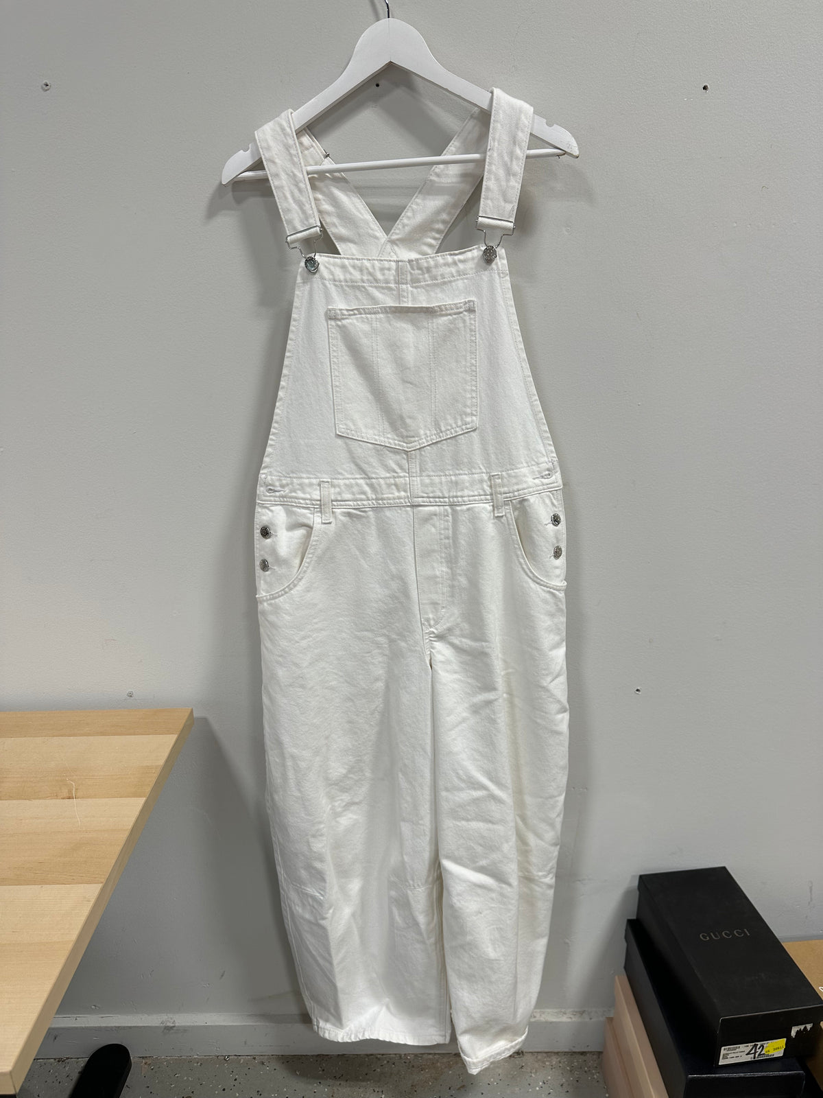 BDG Urban Outfitters White Rih Extreme Barrel Leg Overalls - Ivory - Large
