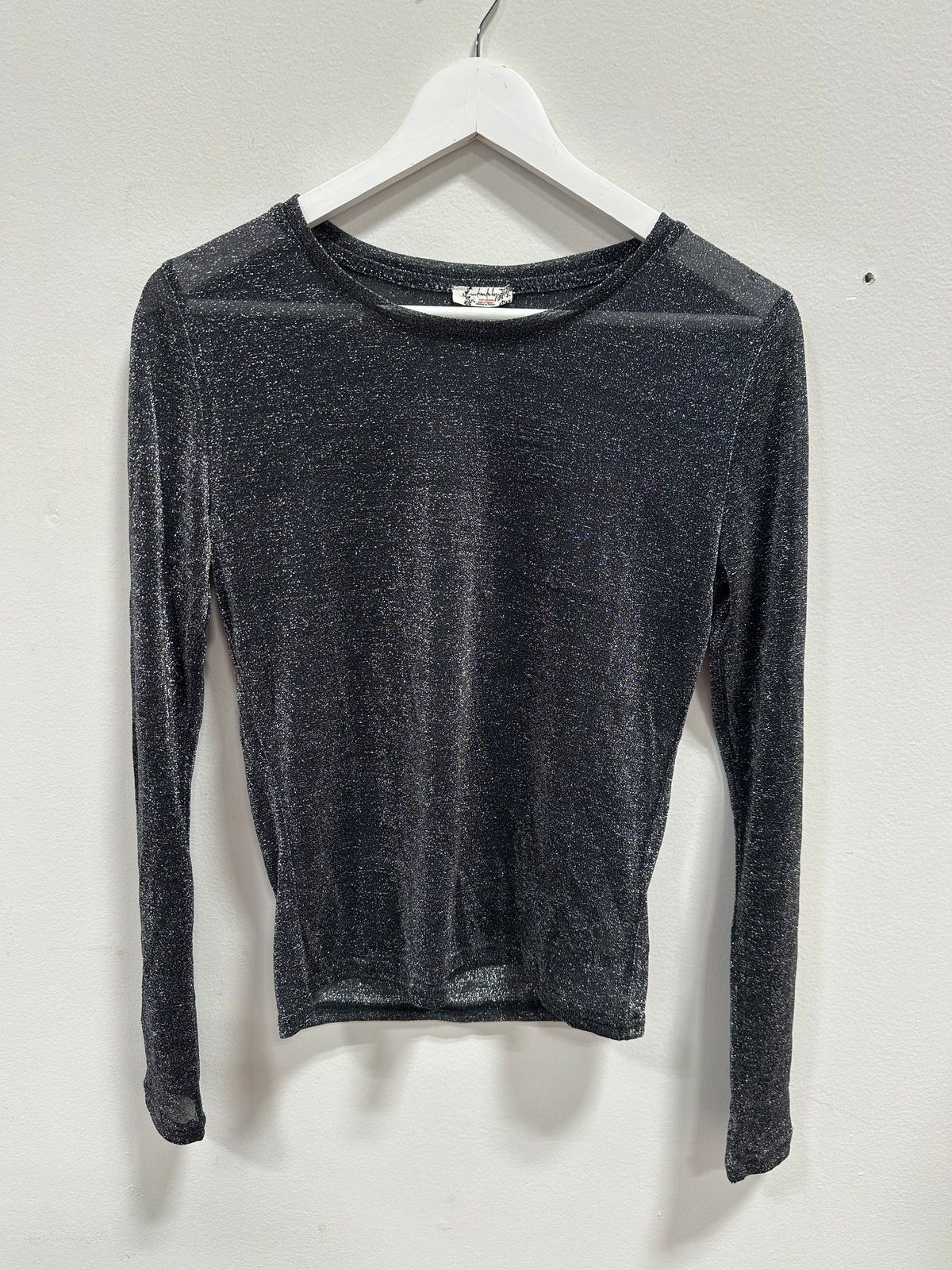 Intimately Free People Metallic Shimmer Long Sleeve Top - Black Silver - Size M
