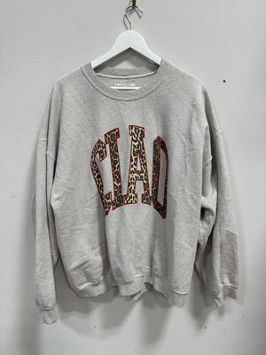 By Anthropologie Ciao Leopard Print Graphic Oversized Sweatshirt - Grey - Large
