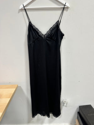 H&M Black Lace-Trimmed Satin V-Neck Mini Slip Dress - Size S