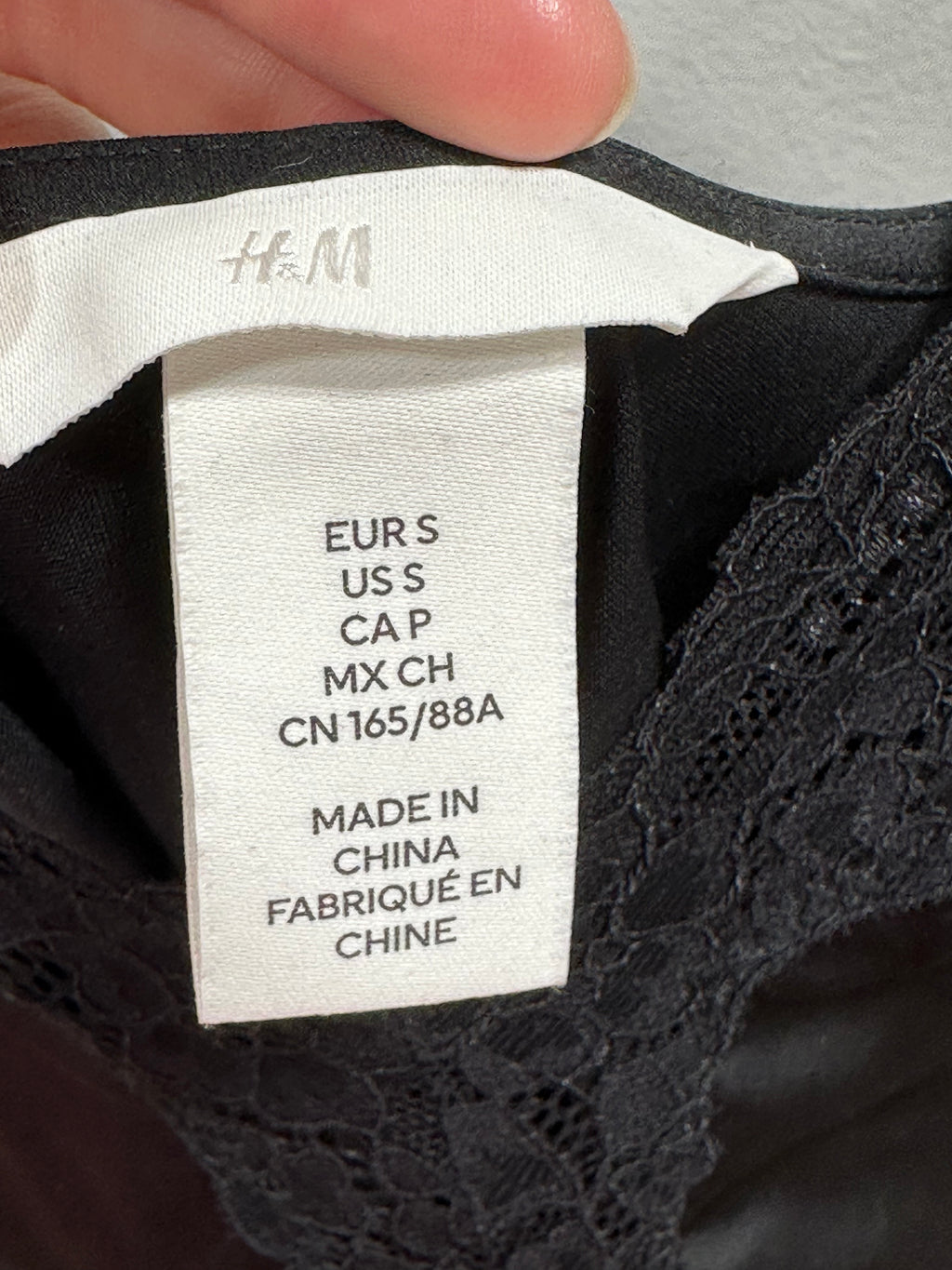 H&M Black Lace-Trimmed Satin V-Neck Mini Slip Dress - Size S