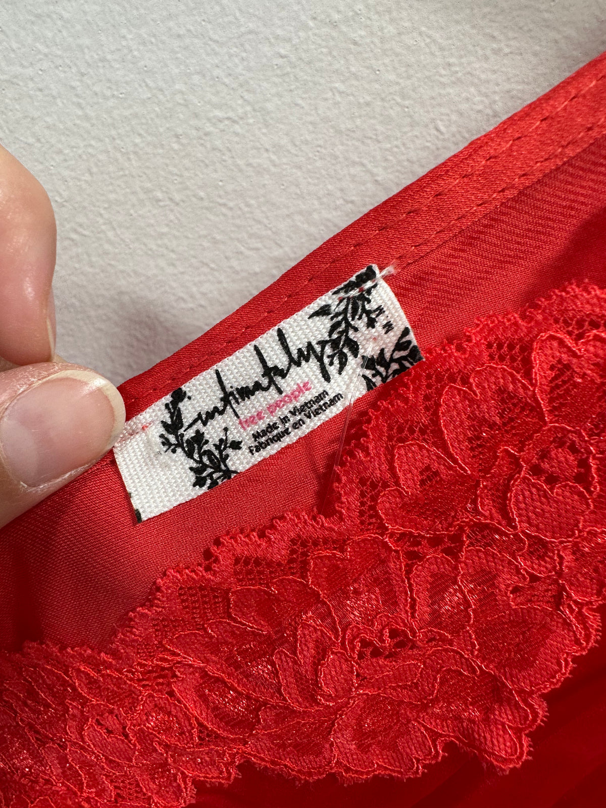 New with tags Free People "In This Groove" Satin Lace Babydoll Mini Dress Red Medium