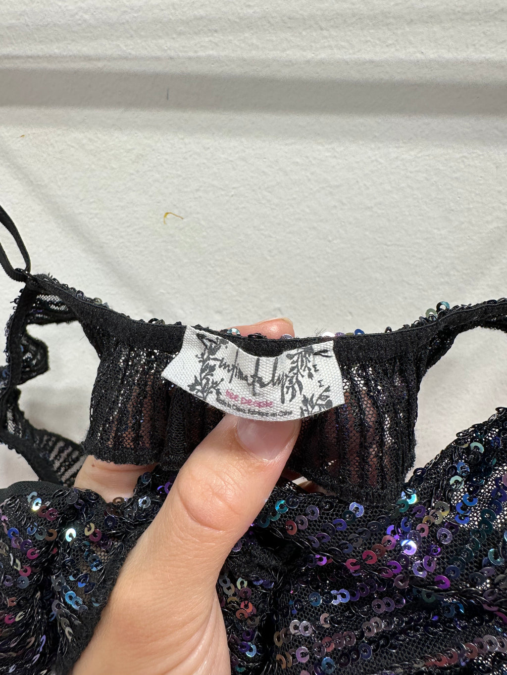 Free People Gold Rush Sequin Bralette Top Midnight Blue Black Combo M