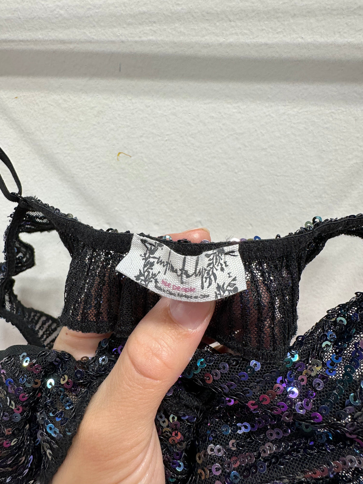 Free People Gold Rush Sequin Bralette Top Midnight Blue Black Combo M