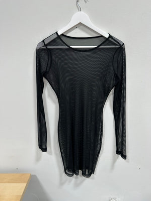 Sheer Black Mesh Long Sleeve Top Tunic Crew Neck Festival Layering Piece
