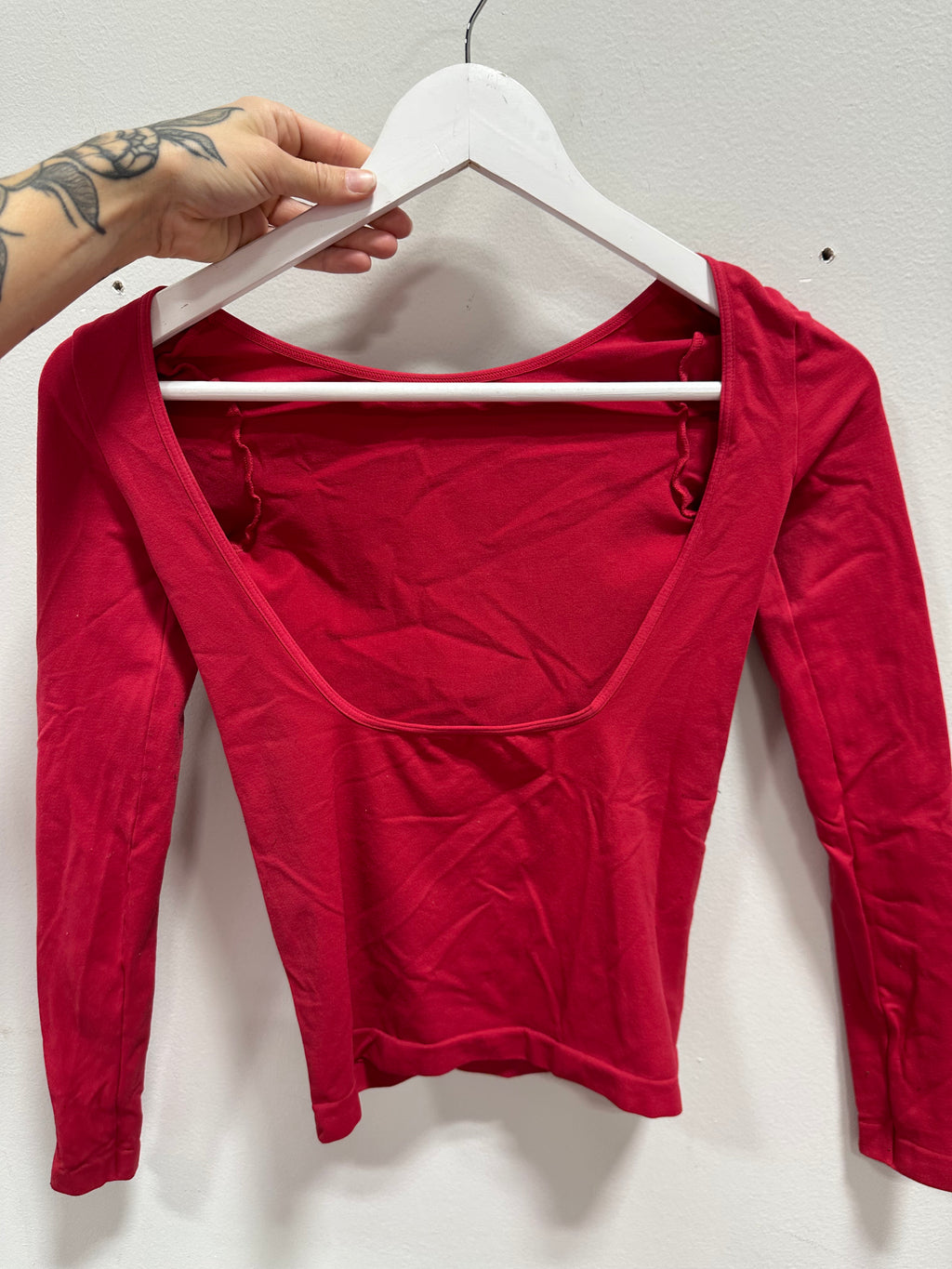 Free People Intimately Low Back Seamless Long Sleeve Top Red XS/S