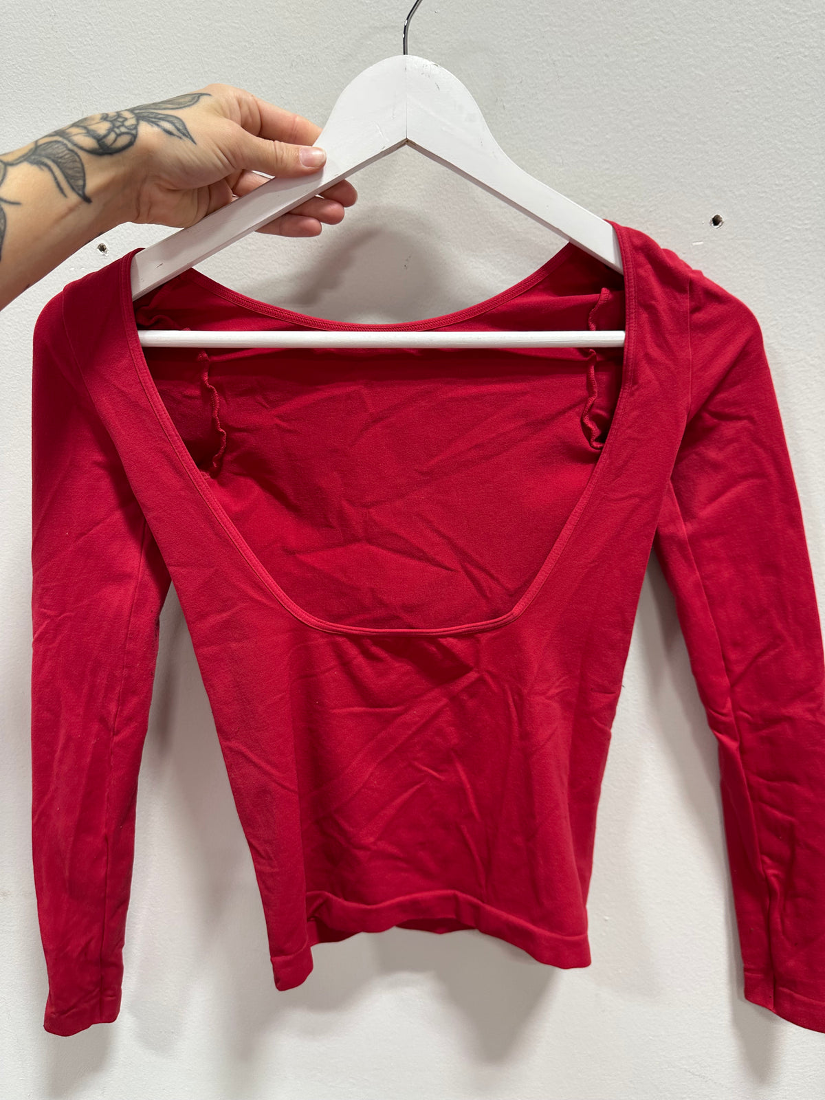 Free People Intimately Low Back Seamless Long Sleeve Top Red XS/S
