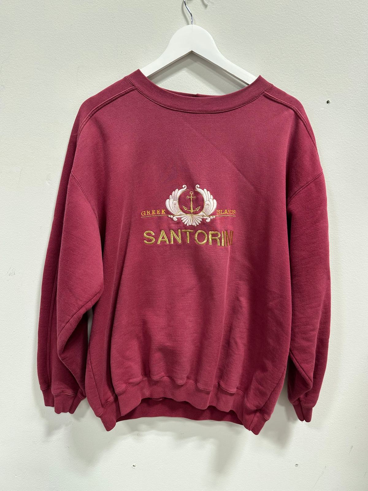 Vintage Santorini Greek Islands Embroidered Crewneck Sweatshirt Maroon Large L
