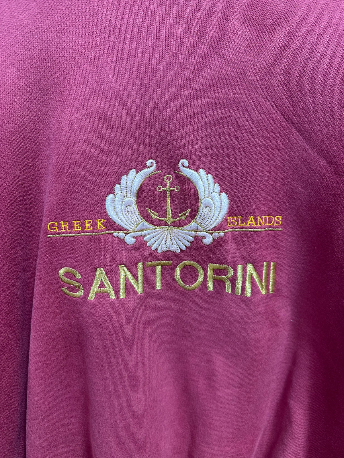 Vintage Santorini Greek Islands Embroidered Crewneck Sweatshirt Maroon Large L