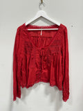 Free People Forevermore Long-Sleeve Boho Blouse Syrah Red Size L
