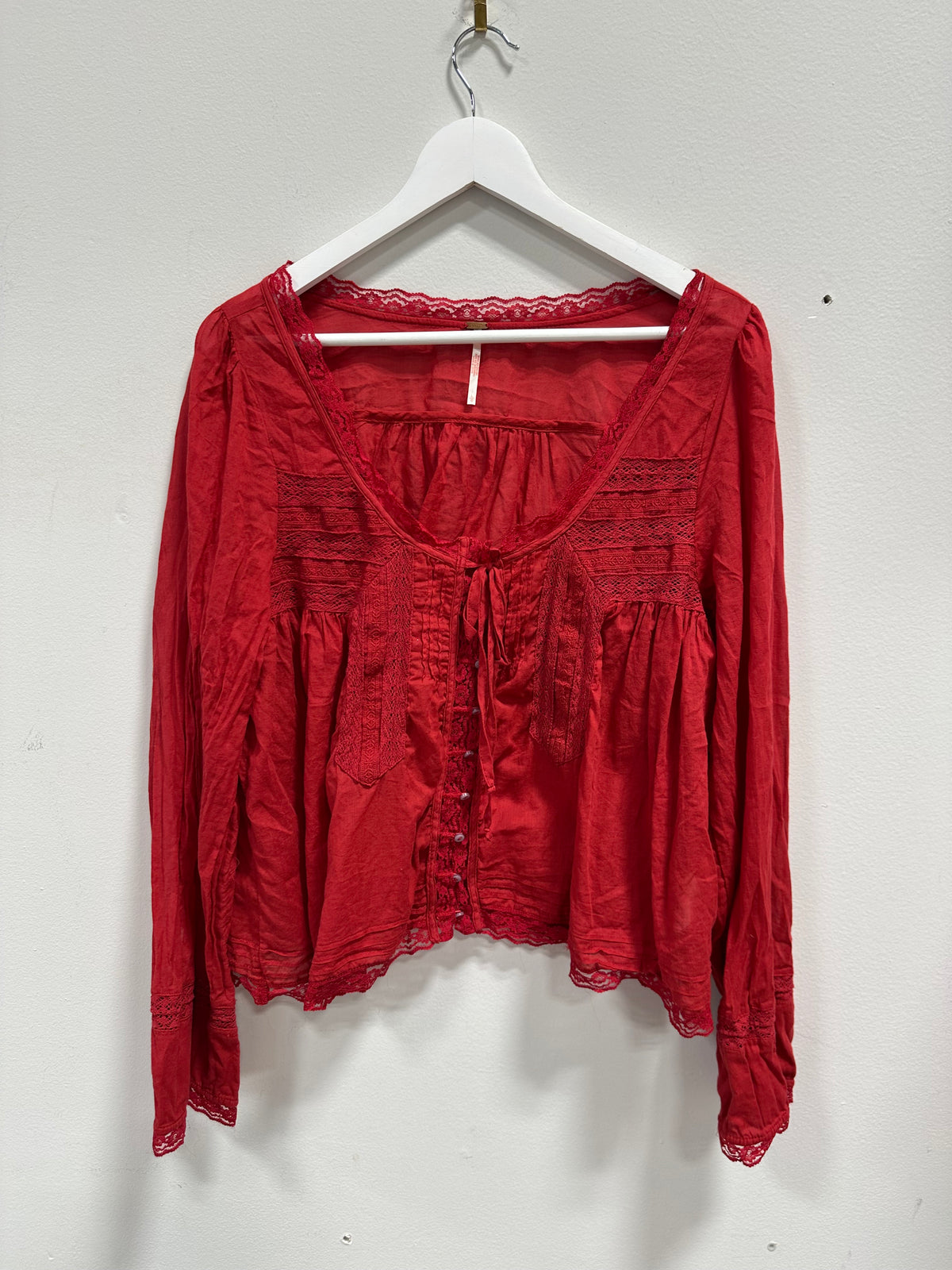 Free People Forevermore Long-Sleeve Boho Blouse Syrah Red Size L