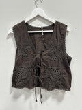 Free People Sweet Escape Eyelet Embroidered Tie-Front Vest Top Washed Black Size L