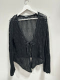 Urban Outfitters Ecote Open-Knit Fishnet Tie-Front Cardigan Black Size XL