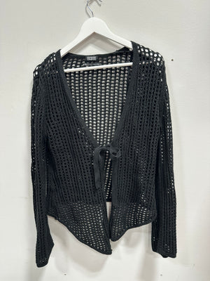 Urban Outfitters Ecote Open-Knit Fishnet Tie-Front Cardigan Black Size XL