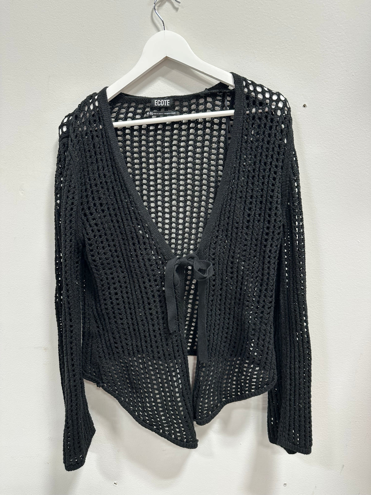 Urban Outfitters Ecote Open-Knit Fishnet Tie-Front Cardigan Black Size XL