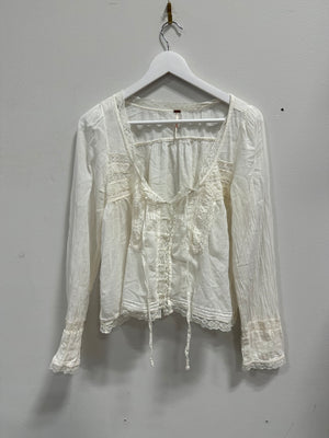 Free People Forevermore Long-Sleeve Boho Blouse Ivory White Size L