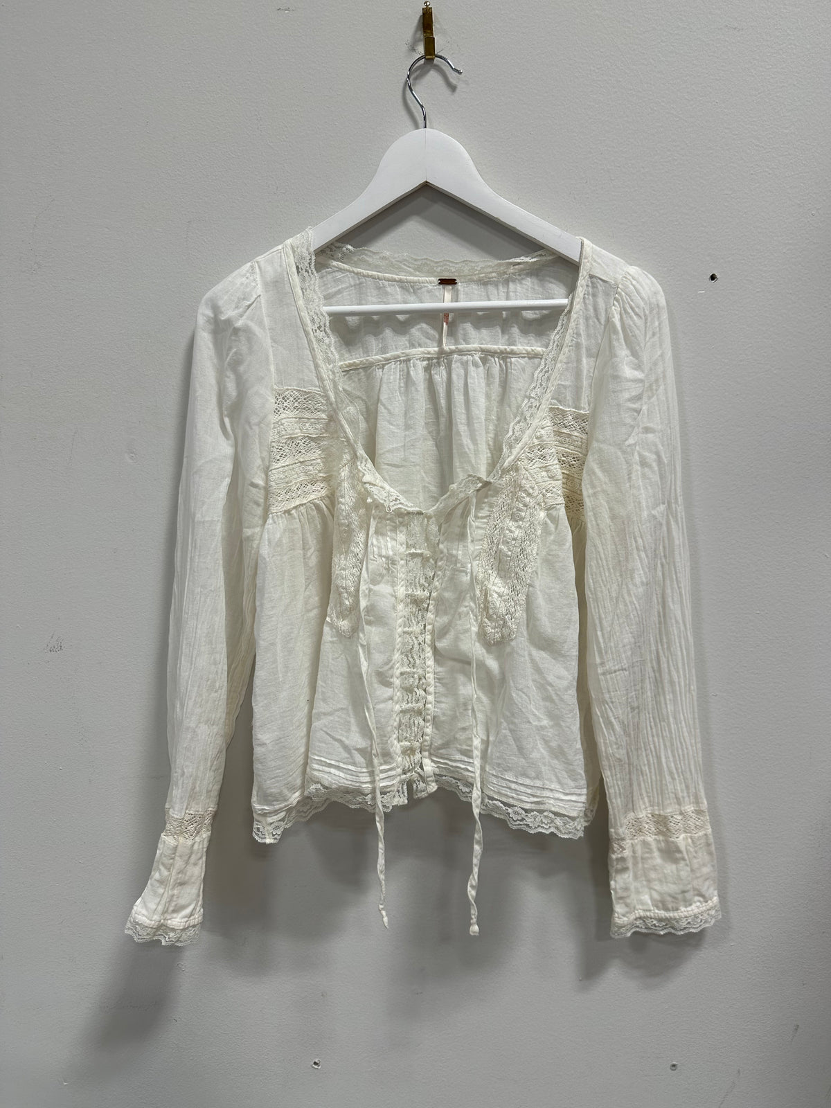 Free People Forevermore Long-Sleeve Boho Blouse Ivory White Size L