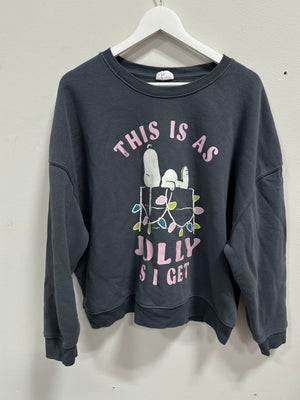 Peanuts Snoopy This Is As Jolly As I Get Christmas Holiday Sweatshirt Charcoal Gray XXL
