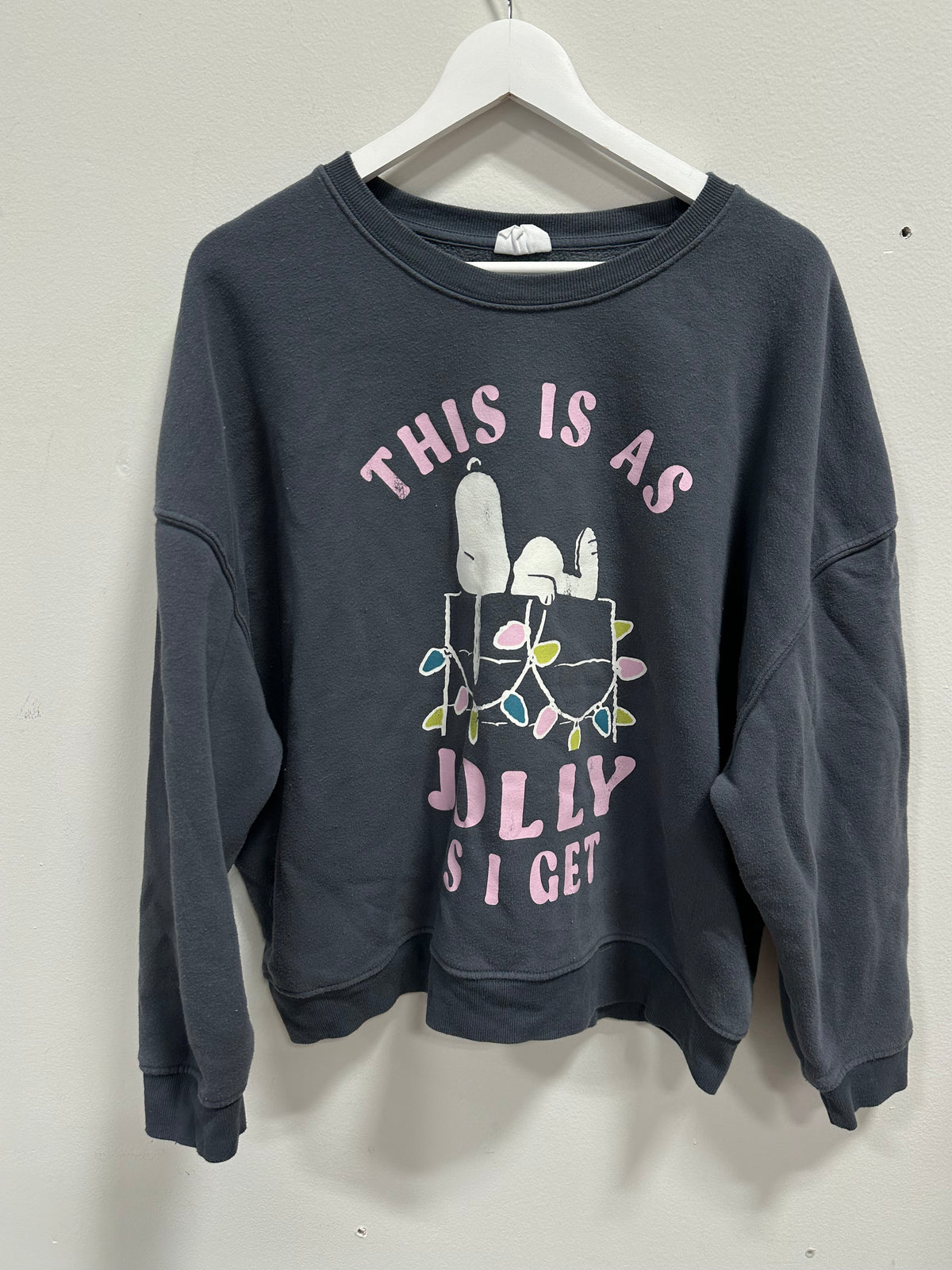 Peanuts Snoopy This Is As Jolly As I Get Christmas Holiday Sweatshirt Charcoal Gray XXL
