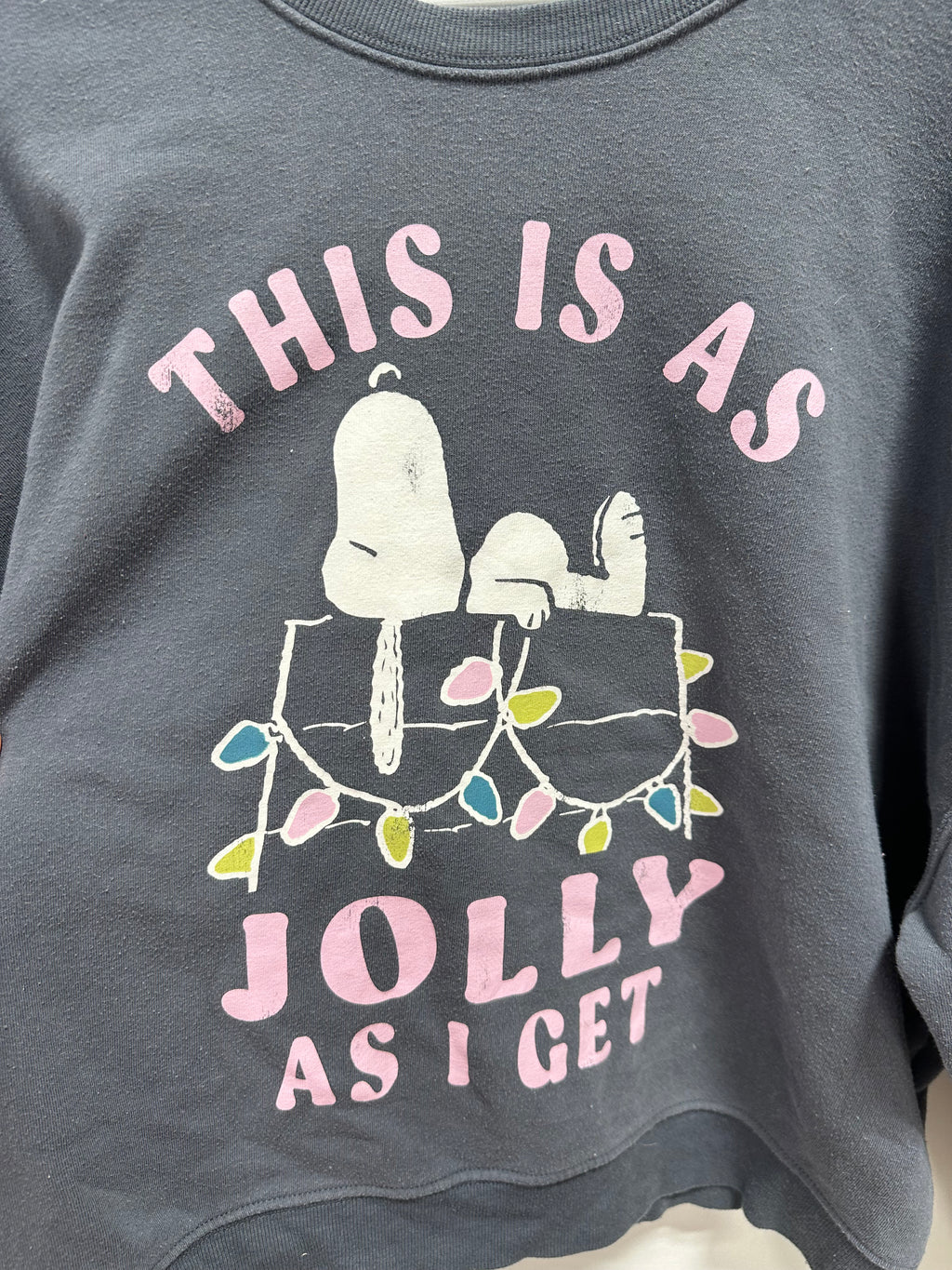 Peanuts Snoopy This Is As Jolly As I Get Christmas Holiday Sweatshirt Charcoal Gray XXL