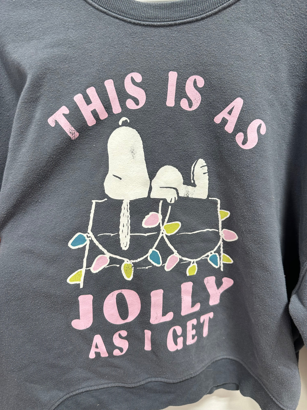 Peanuts Snoopy This Is As Jolly As I Get Christmas Holiday Sweatshirt Charcoal Gray XXL