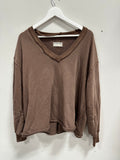 Free People We The Free Venice V-Neck Pullover Sweatshirt Brown Bear Size XS