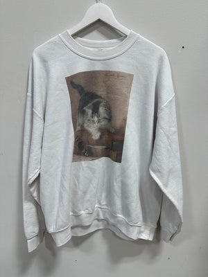 Vintage Henriette Ronner-Knip A Kitten Chasing A Butterfly Graphic Sweatshirt White XL