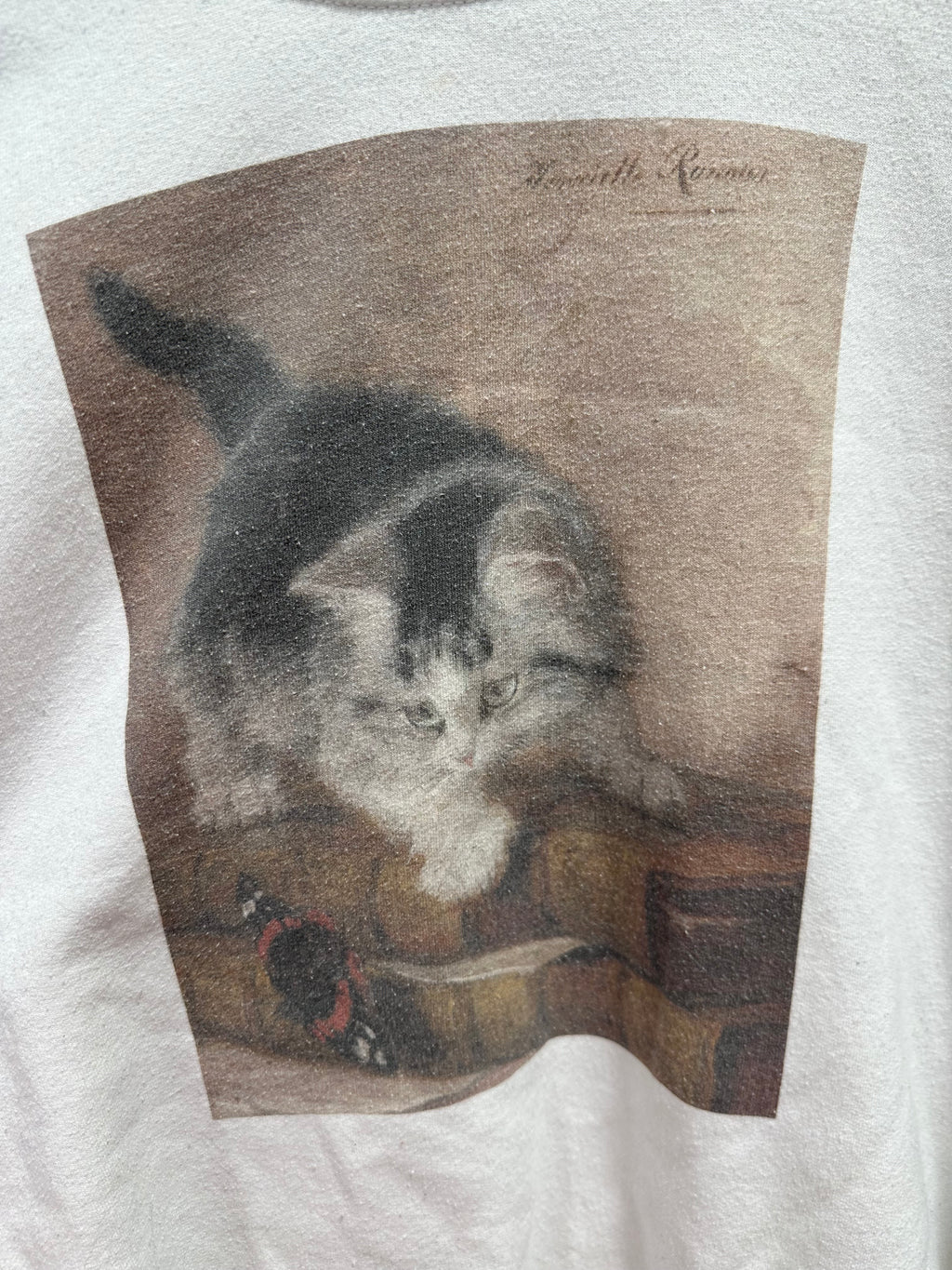 Vintage Henriette Ronner-Knip A Kitten Chasing A Butterfly Graphic Sweatshirt White XL