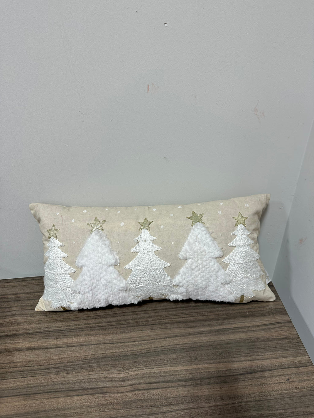 Vibhsa Tufted Embroidered Christmas Tree Lumbar Decorative Pillow Beige 14x30