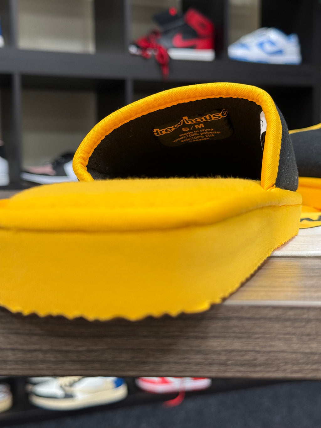 DREW HOUSE SSENSE Exclusive Black & Yellow Scribble Slippers Sz S-M (8ish)