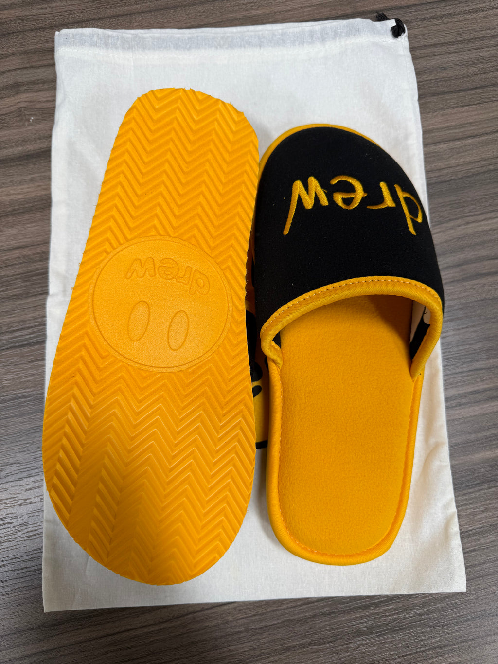 DREW HOUSE SSENSE Exclusive Black & Yellow Scribble Slippers Sz S-M (8ish)