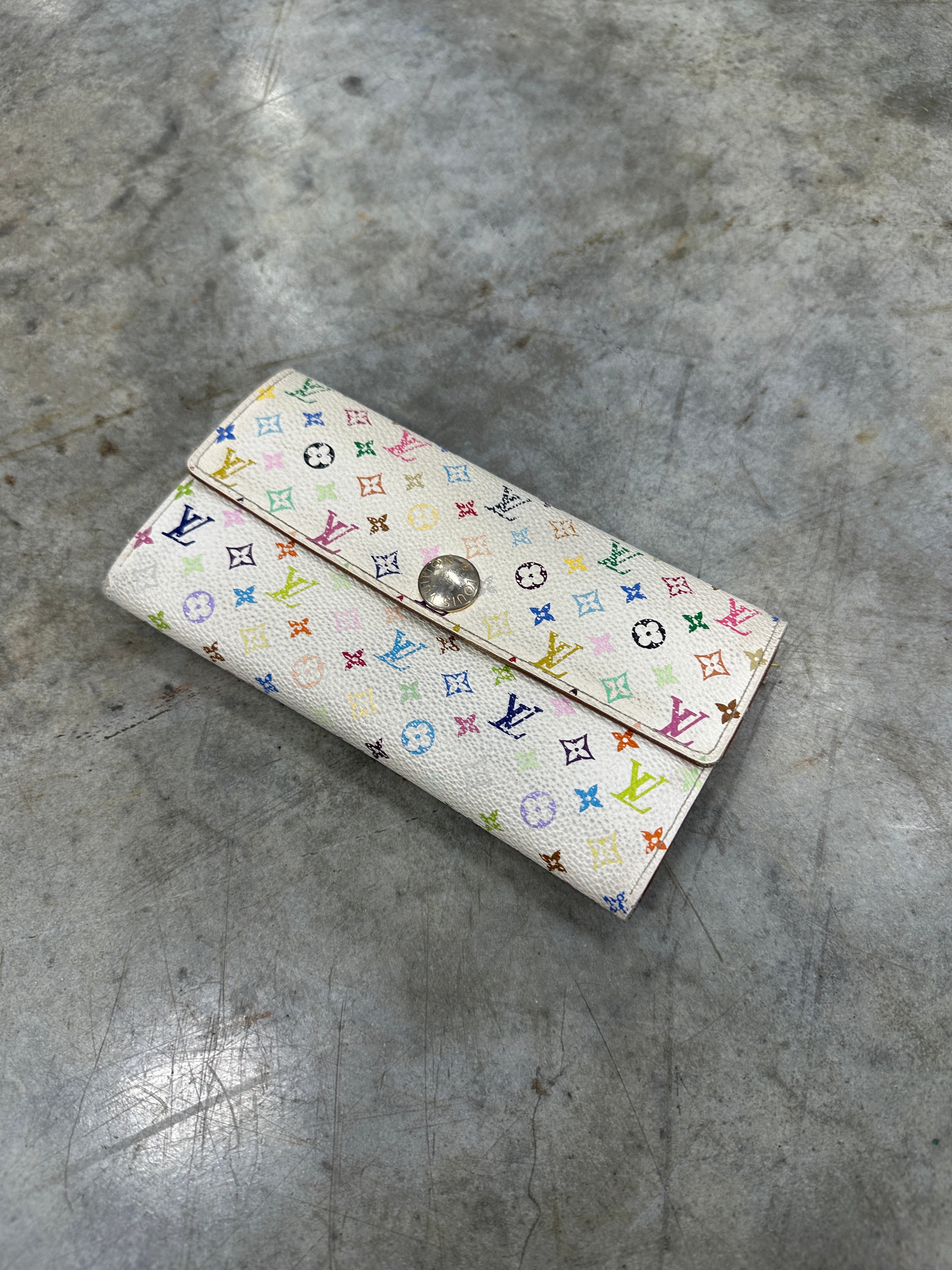 LOUIS VUITTON Monogram Multicolor Sarah Wallet White