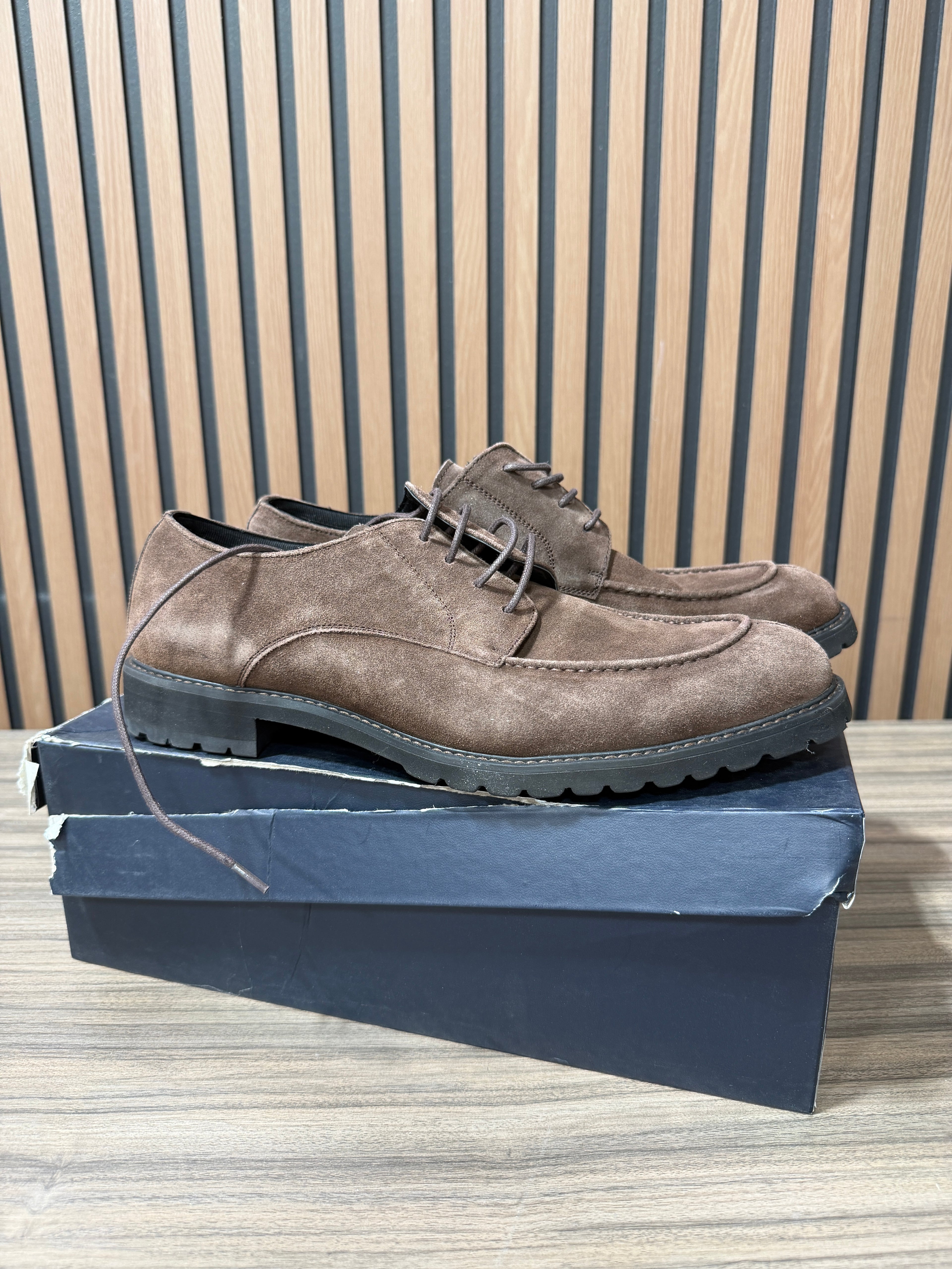 Blue Mens Saks Fifth Ave Brown Suede Lace Up Sz 12