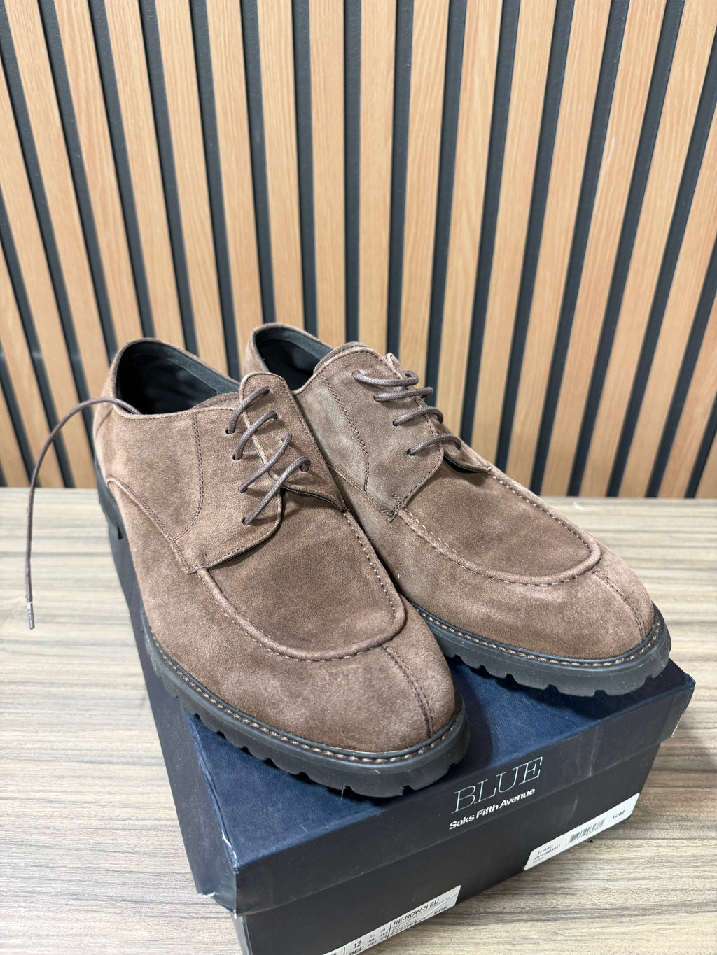 Blue Mens Saks Fifth Ave Brown Suede Lace Up Sz 12