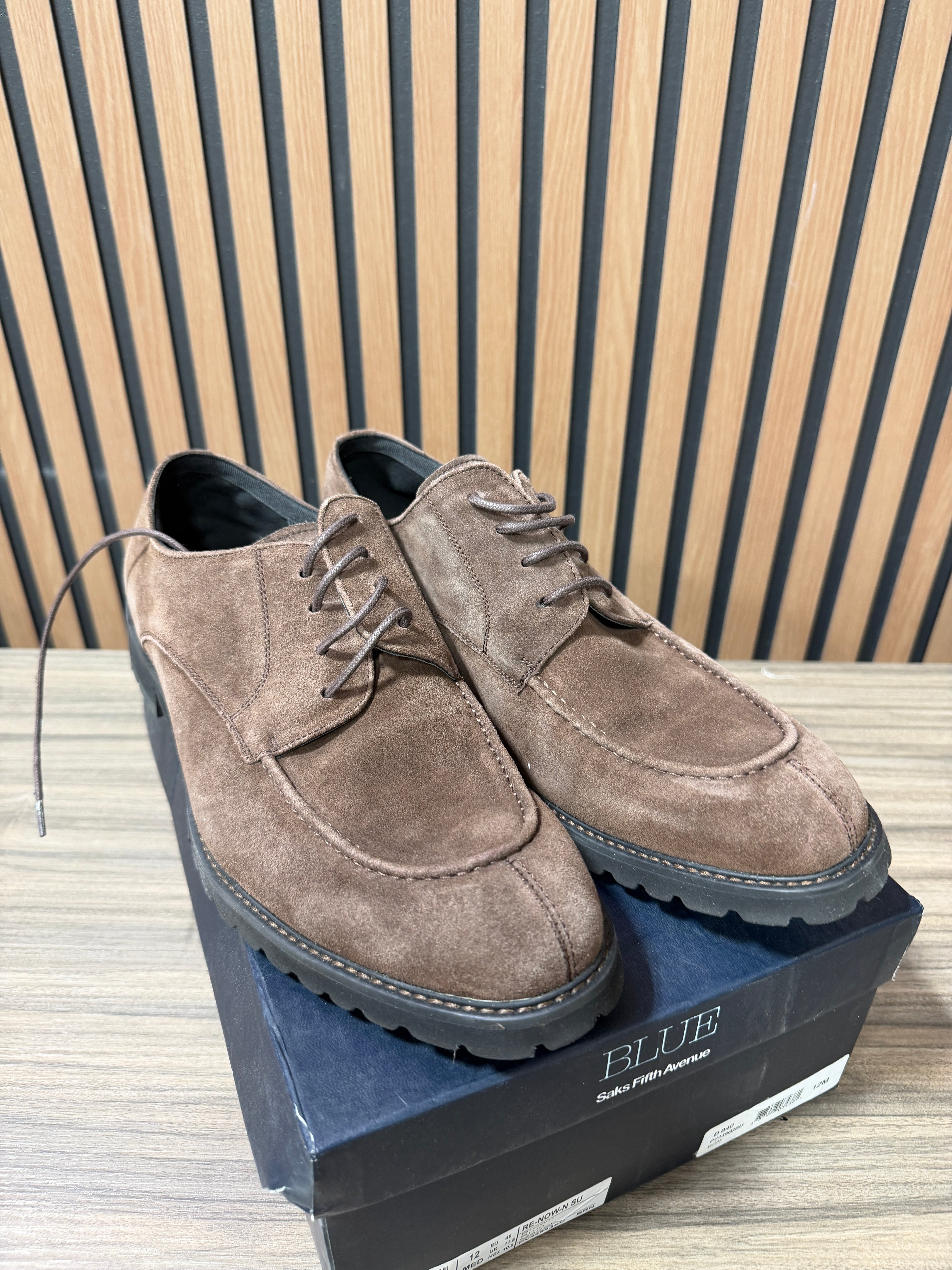 Blue Mens Saks Fifth Ave Brown Suede Lace Up Sz 12
