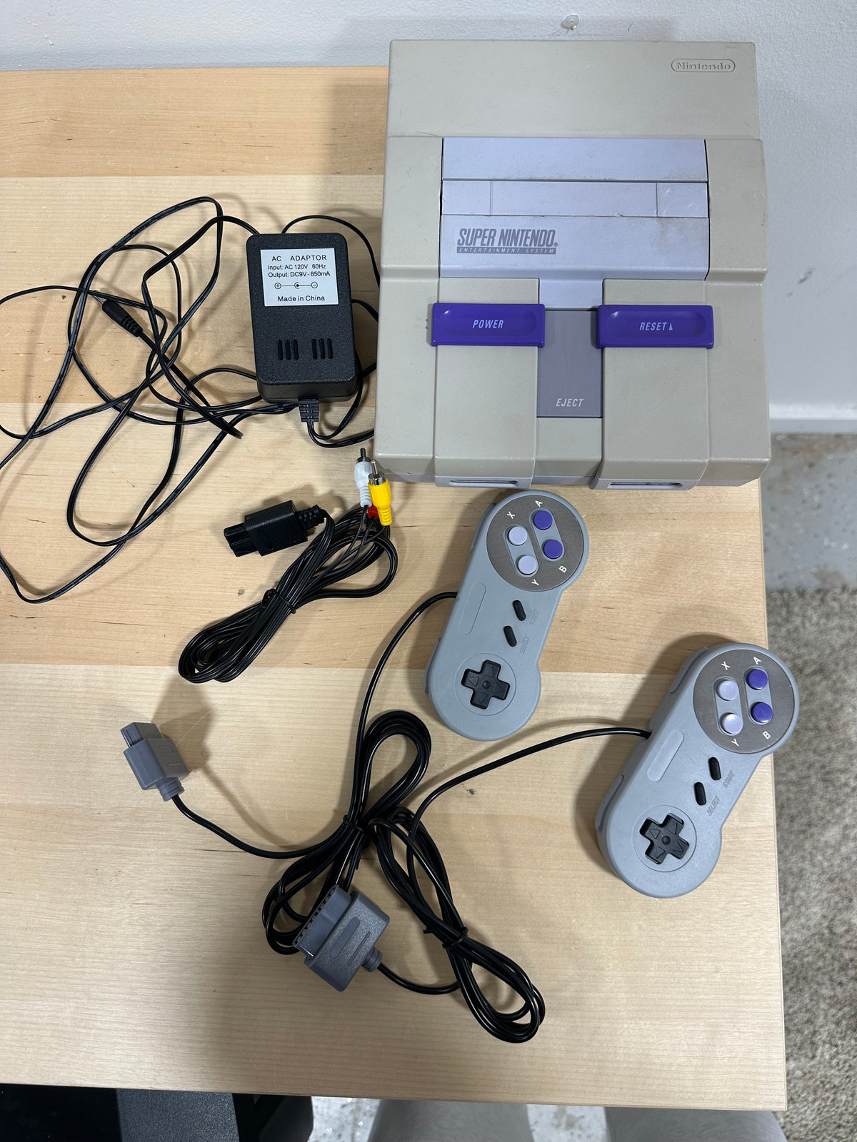 Super Nintendo SNES Console Bundle with 2 Controllers & Cables