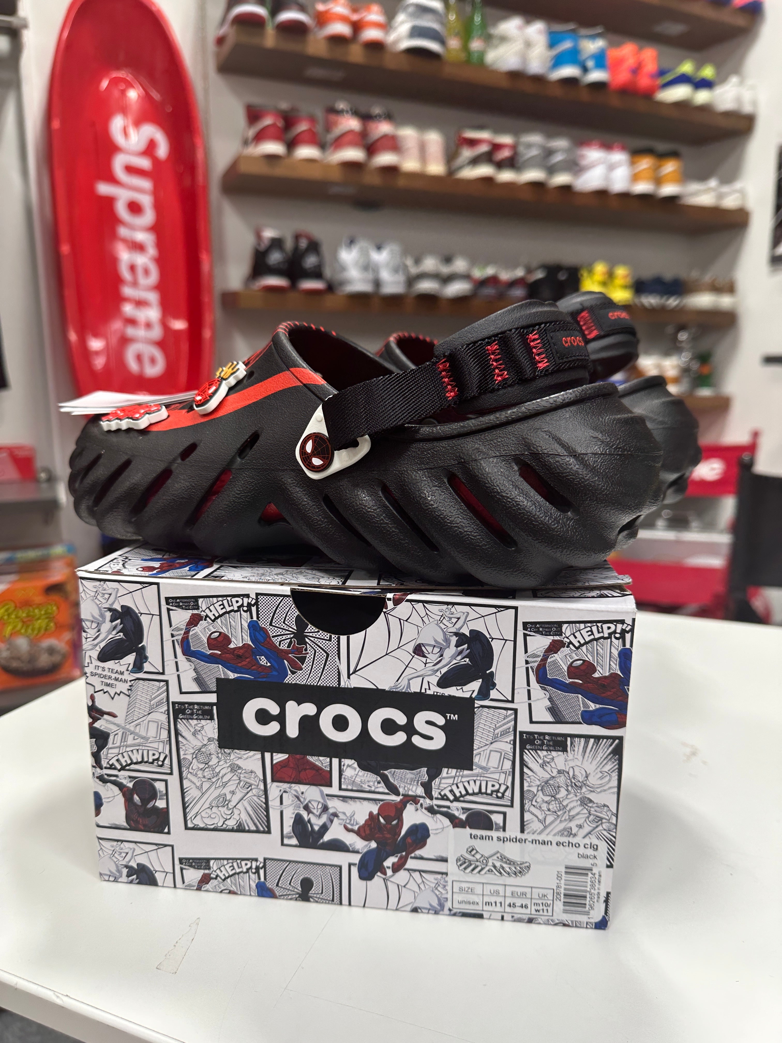 Spiderman Crocs Black Sz 11