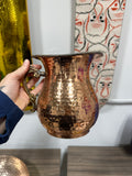 Vintage Hammered Copper Pitcher w/ Ornate Brass Handle & Bloomingville Bowl Set