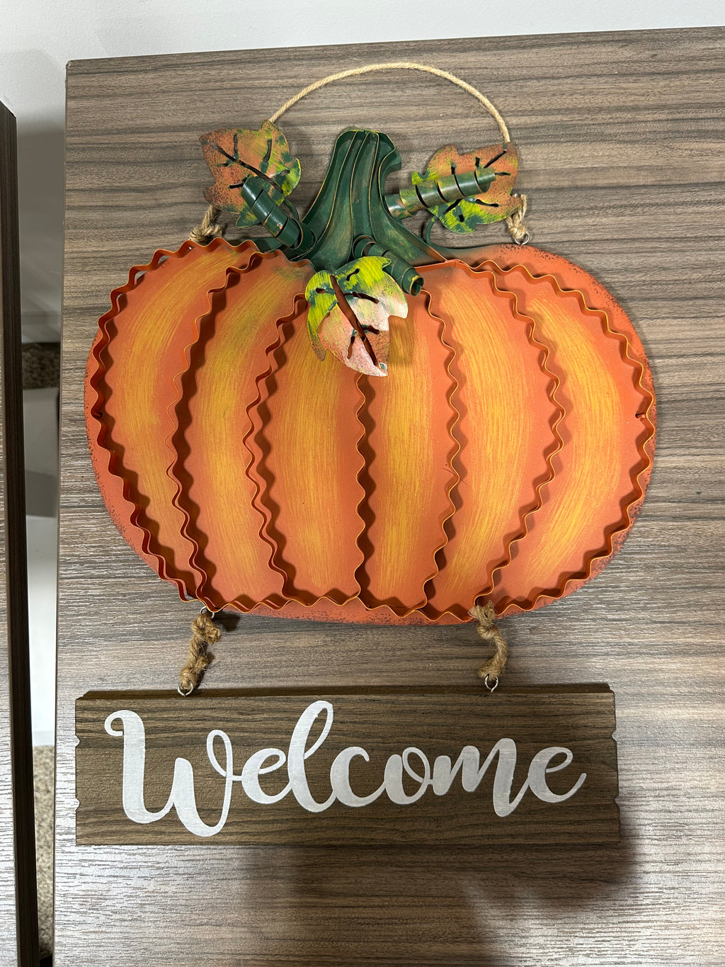 Rustic Metal Pumpkin Welcome Sign Hanging Fall Front Door Decor Autumn Wood