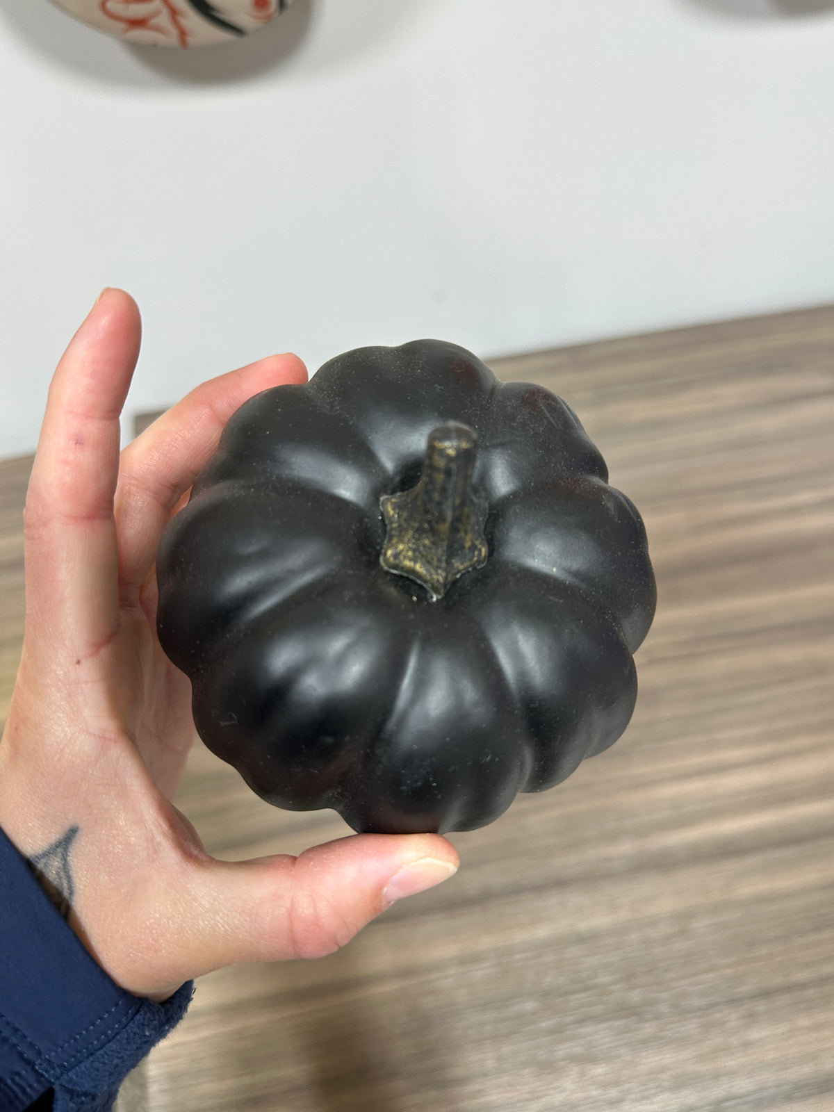 Target Hyde and EEK Boutique Matte Black Decorative Pumpkin Gold Stem Halloween
