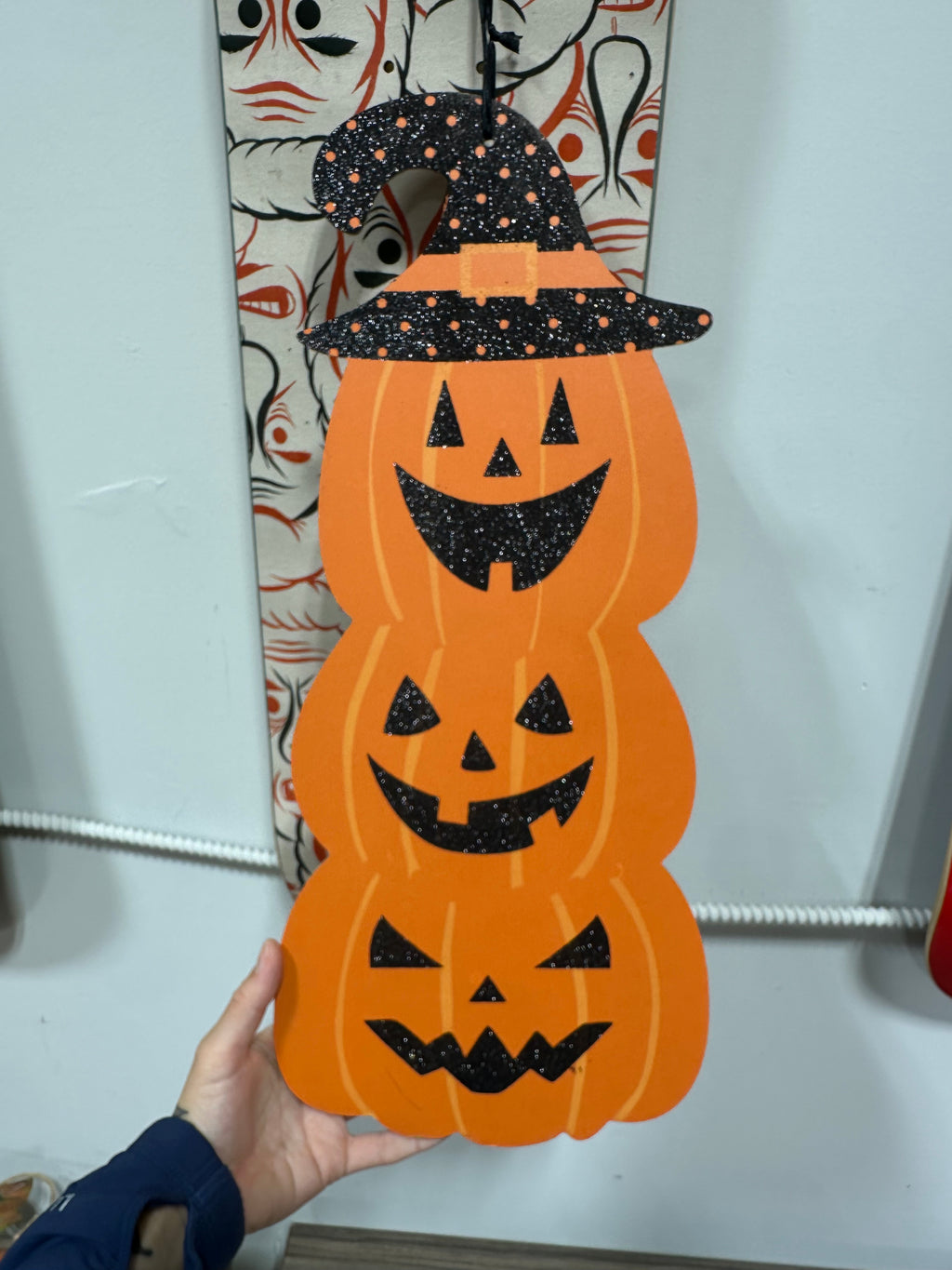 Halloween Stacked Pumpkin Witch Hat Wooden Door Hanger