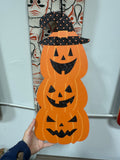 Halloween Stacked Pumpkin Witch Hat Wooden Door Hanger