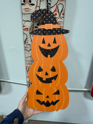 Halloween Stacked Pumpkin Witch Hat Wooden Door Hanger