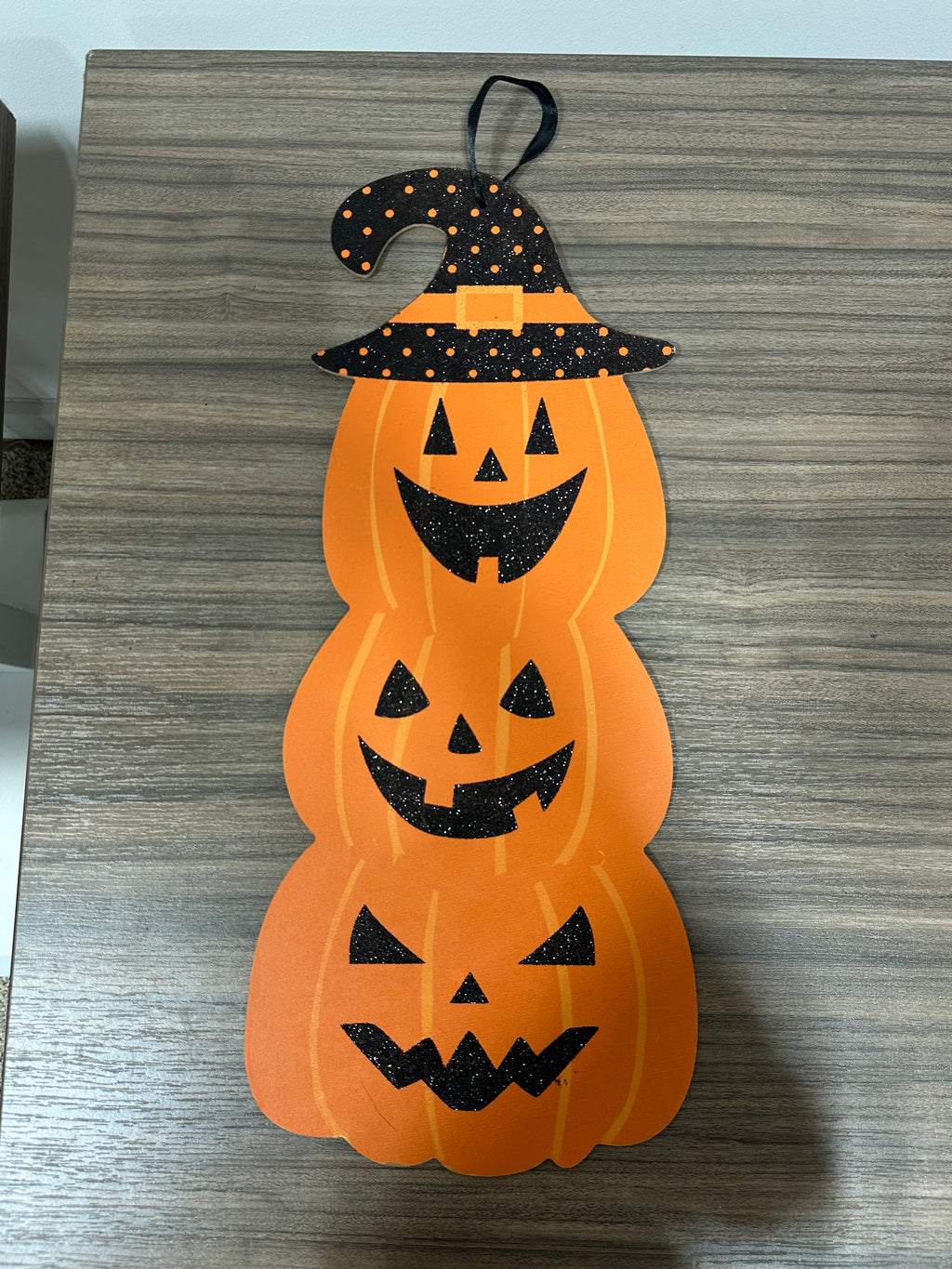 Halloween Stacked Pumpkin Witch Hat Wooden Door Hanger
