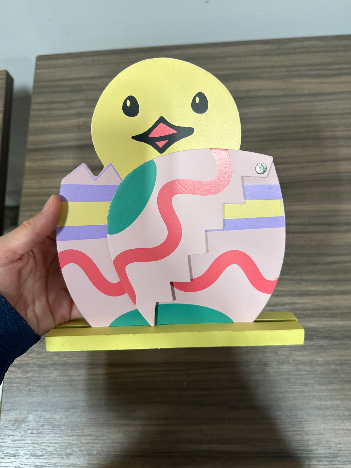 Easter Chick Hatching Egg Wooden Stand Decor