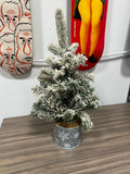 Tabletop Mini Christmas Tree - Flocked Faux Snow Pine in Galvanized Tin Pot