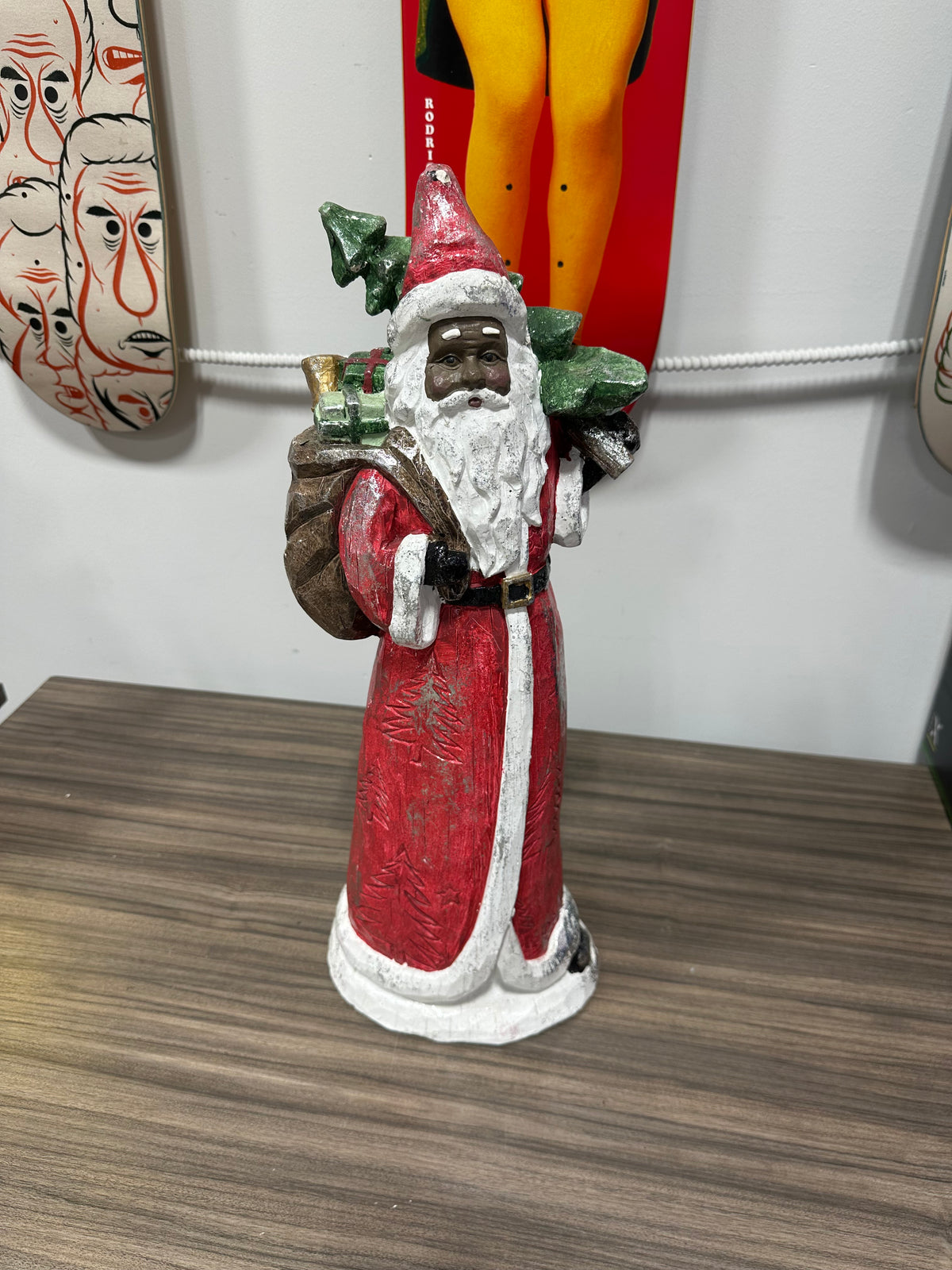 Black Santa Claus Figurine Father Christmas Resin Statue Tree & Gifts
